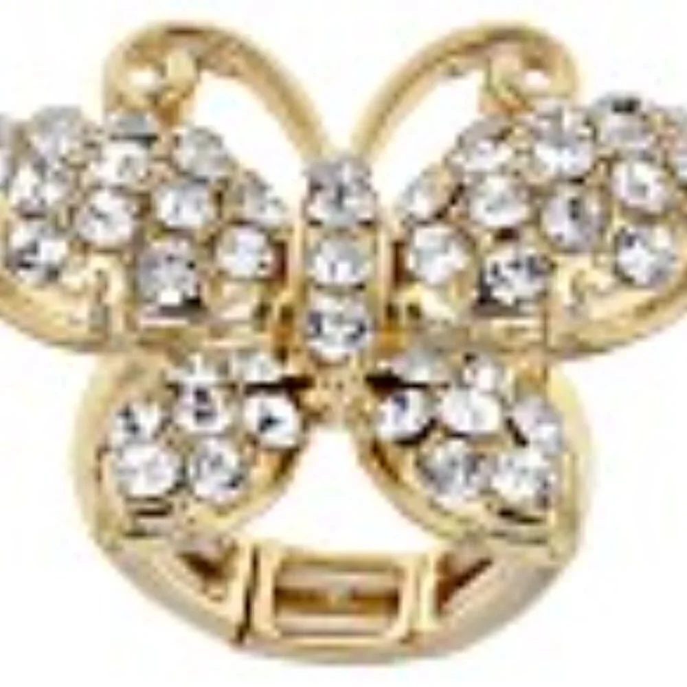 JTV Off Park Crystal Butterfly Gold Tone Stretch Ring